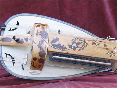 Inlay detail of custom Hurdy Gurdy by Chris Allen and Sabina Kormylo
