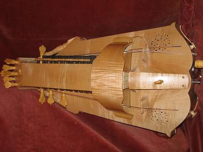 Overhead view of custom Hurdy Gurdy by Chris Allen and Sabina Kormylo