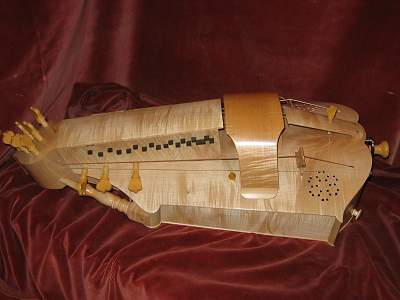 Side view of custom Hurdy Gurdy by Chris Allen and Sabina Kormylo